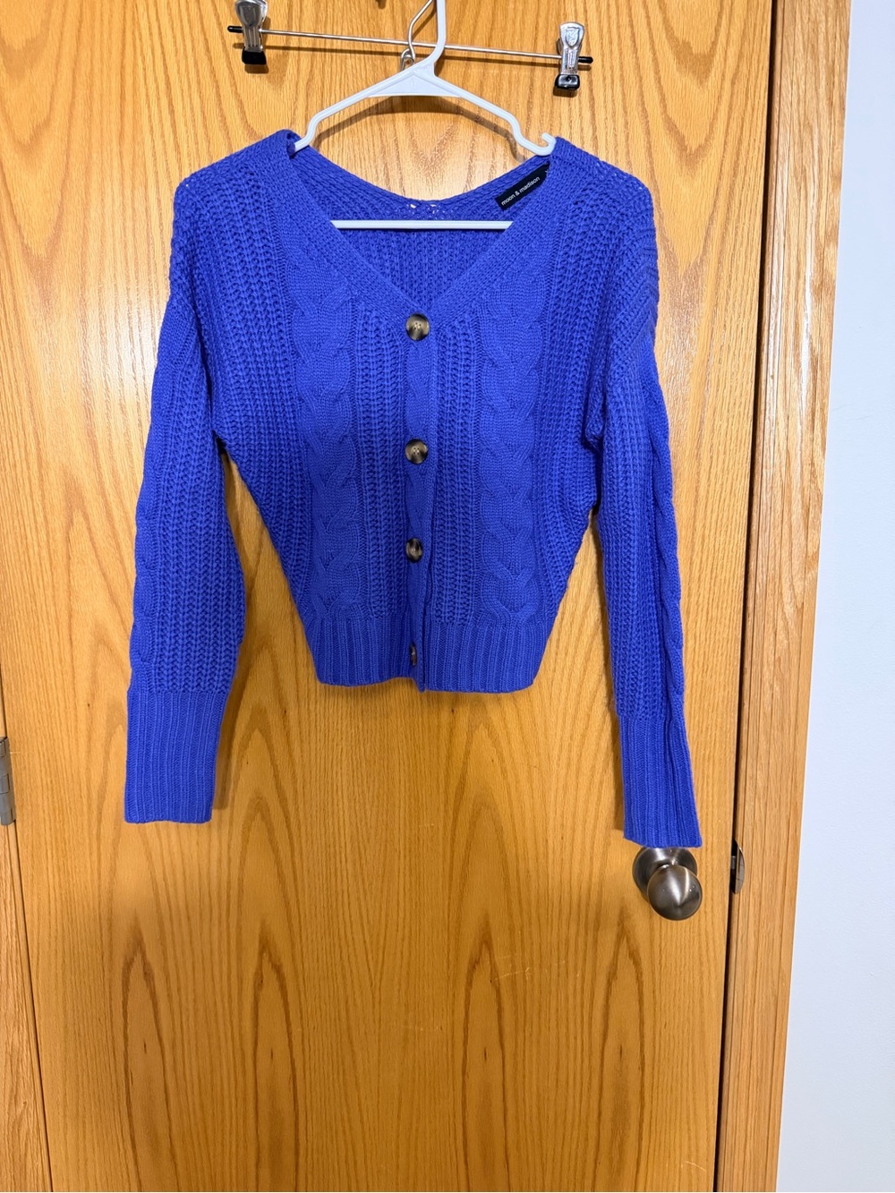moon & madison Royal Blue Cable Knit V-Neck Button Cardigan